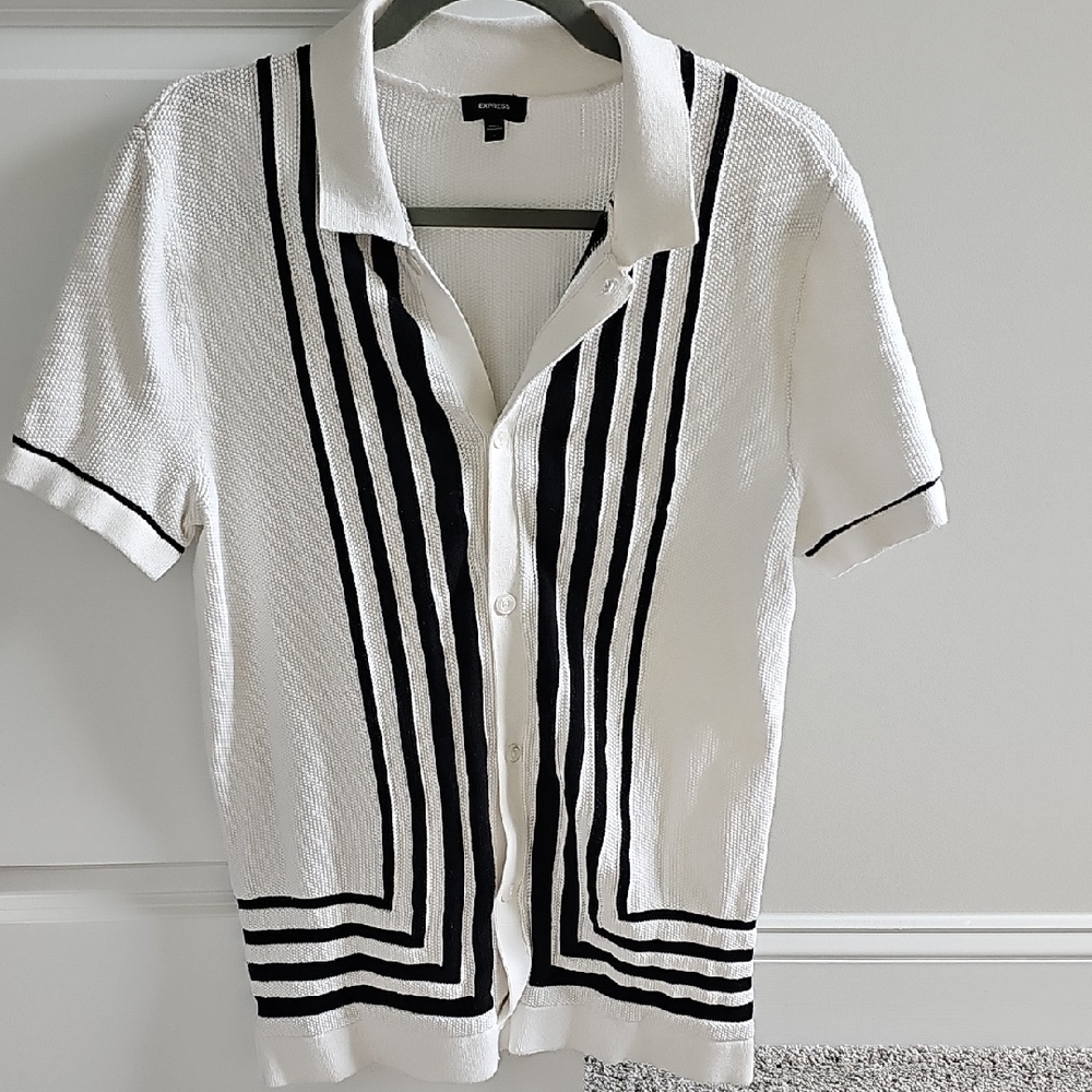 Express Retro Club Striped Shirt Black/Whire Size Small EUC